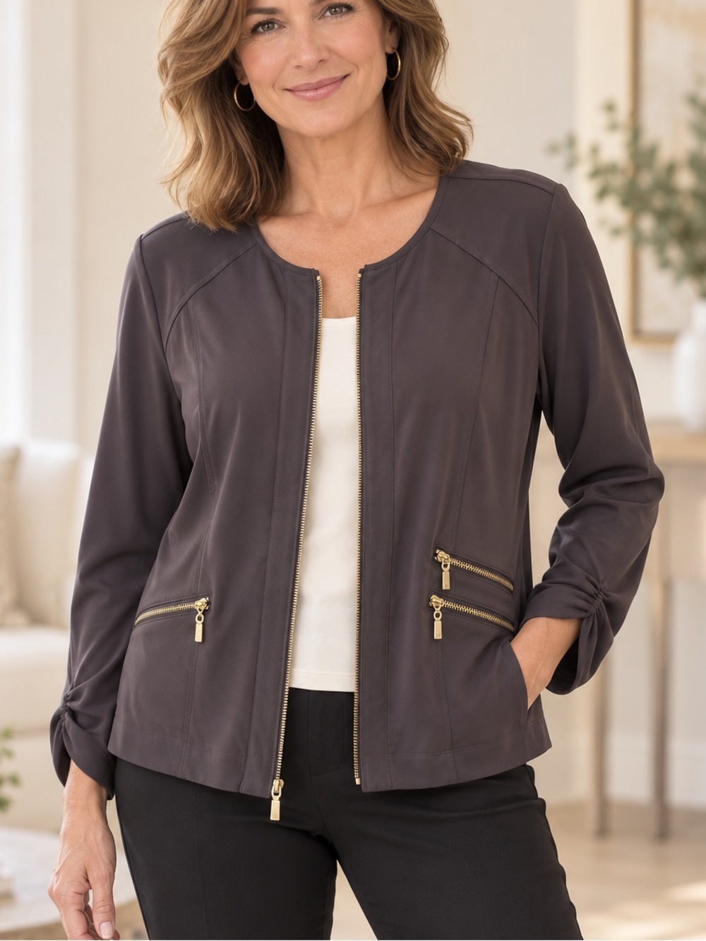 NWT Chico’s The Knit Kit Zip-Front Jacket Size 1